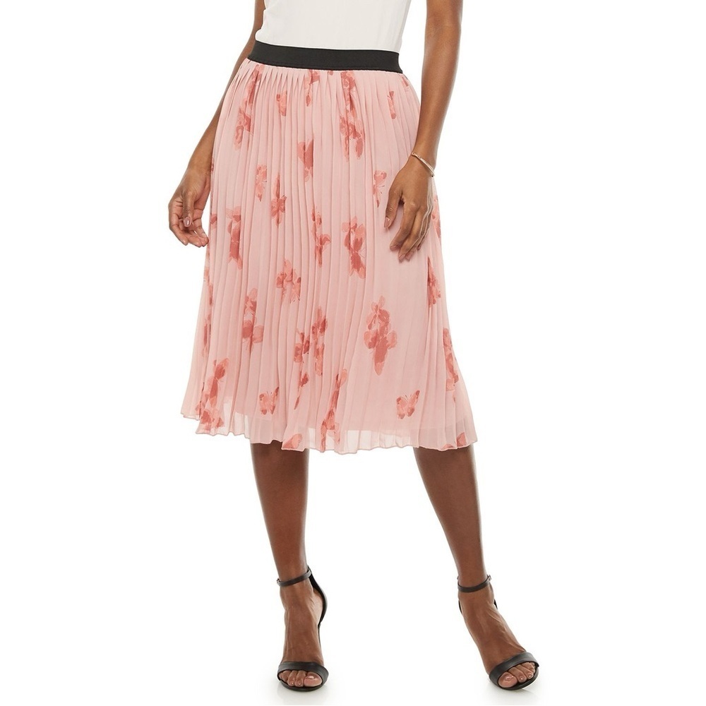 ELLE Women’s Pink  Pleated Midi Skirt- Size LARGE